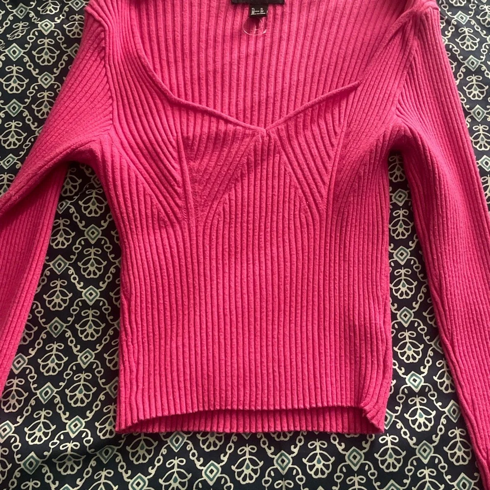 Pink Ribbed Knit Sweater Top - Picture 3 of 7